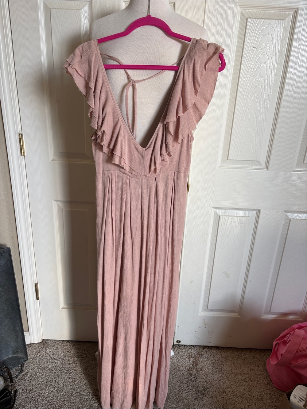 Women's Blush Ruffle V-Neck Maxi Jumpsuit